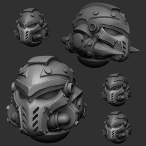 Armored Space Knight Head Bits | Station Forge | RESIN | Imperial Marines | Sci-fi | RPG | Tabletop | Gaming | Miniatures