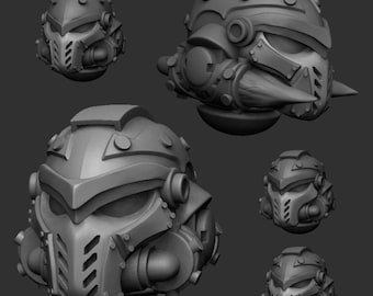 Armored Space Knight Head Bits | Station Forge | RESIN | Imperial Marines | Sci-fi | RPG | Tabletop | Gaming | Miniatures