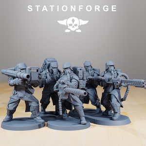 Grim Guard Armored Squad | Station Forge | Heavy Weapons Team | Imperial Guard Death Corps Soldiers | Sci-fi | DnD | RPG  | Miniatures