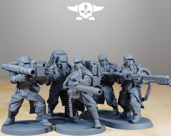 Grim Guard Armored Squad | Station Forge | Heavy Weapons Team | Imperial Guard Death Corps Soldiers | Sci-fi | DnD | RPG  | Miniatures
