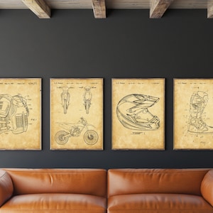 Dirt Bike Patent Set of 4, Motocross Art, Helmet Patent, Body Armor, Motorbike Boots Decor, INSTANT DOWNLOAD