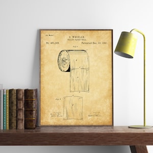 Toilet Paper Patent Print, Bathroom Decor, Powder Room Wall Art, Lavatory Loo Poster Printable, Restroom Art, INSTANT DOWNLOAD