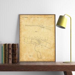 Lever Action Rifle Patent Print, Winchester Poster, Winchester Rifle, Winchester Patent, Rifle Blueprint, Farmhouse Decor, INSTANT DOWNLOAD