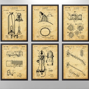 Fire Fighter Patent Art Set of 6, Fireman Poster, Fireman Art, Fire House Wall Art, Fire Truck, Boys Room Art, Fire Helmet, INSTANT DOWNLOAD