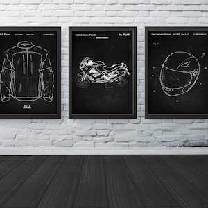Sports Bike Patents Set of 3, Sports Bike Patent, Helmet Poster, Rider Jacket Art, Instant Download, Home Decor