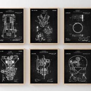 Motor interne Komponenten Patent 6er Set, Lager, Verbrennungsmotor, Getriebe, Kolbenpatent, Geschenk für Ihn, Wandkunst, INSTANT DOWNLOAD