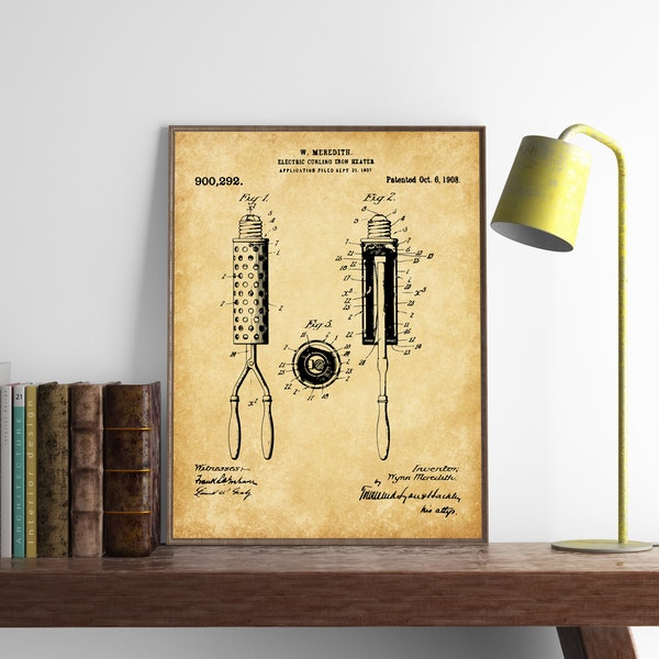 Hair Curling Iron Patent Print, Hair Dressing, 1908 Hair Curling Iron Design, Beuthy Saloon Poster, Printable Art, INSTANT DOWNLOAD