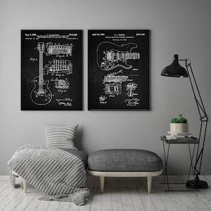 Guitar Patent Prints  Set of 2, Guitar Poster, Guitar Art, Guitar Print, Guitar Decor, Instant Download