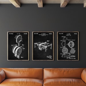 Table Tennis Patent Set of 3, Table Tennis Poster, TT Bat Art, Racquet Patent Print, Table Tennis Ball, Ping Pong Wall Art, INSTANT DOWNLOAD