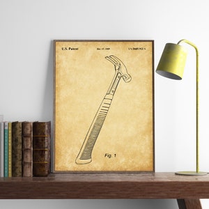 Hammer Patent Print, Printable Art, Carpenter Gift, Handyman Wall Art, Construction Decor, Vintage Work Tools, INSTANT DOWNLOAD