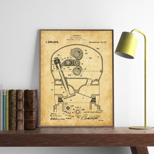 Impression de brevet de valve de moteur de voiture, 1917 Chevrolet Valve Mechanism Design, American Engine, Garage Mechanic, Engine Blueprint, INSTANT DOWNLOAD