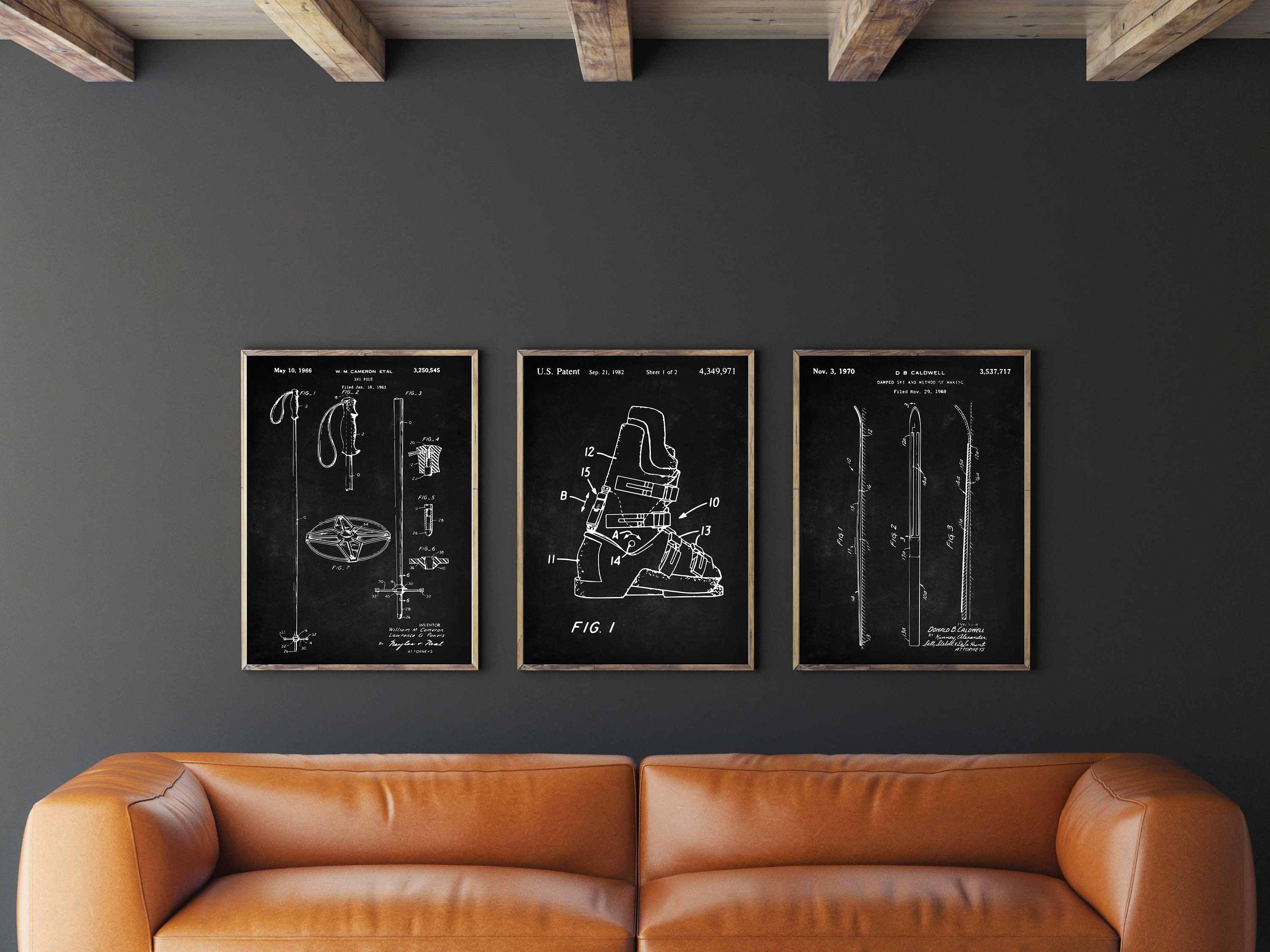 Ski Patent Art Set of 3, Winter Sports Art, Ski Pole Poster, Boots Decor, Sports Activity, Instant Download