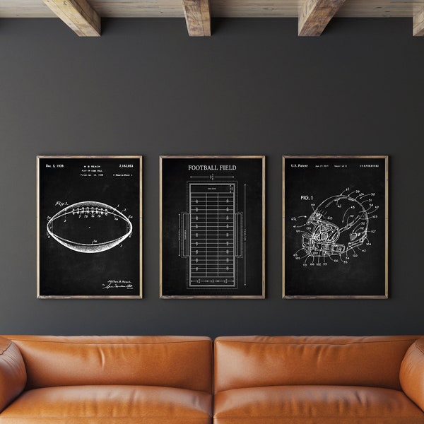 Football Patent Print Set of 3, American Football Patent, Helmet Poster, Football Field Diagram Blueprint, NFL Poster, INSTANT DOWNLOAD