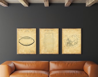 Football Patent Print Set of 3, American Football Patent, Helmet Poster, Football Field Diagram Blueprint, NFL Poster, INSTANT DOWNLOAD