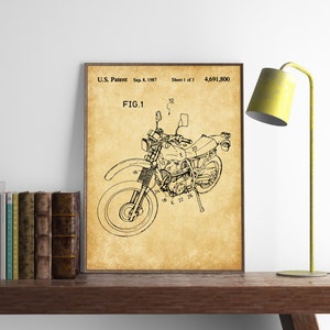 Dirt Bike Patent Print, Motorcycle Poster, Motosport Art, Motorbike Decor, Off Road Racing, Extreme Sports, Trail Bike, INSTANT DOWNLOAD