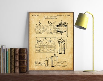 Beer Making Patent Print, Blueprint Art, Beer Poster, Beer Art, Bar Decor, Pub Wall Art, Beer Lover Gifts, Vintage Brewery, INSTANT DOWNLOAD