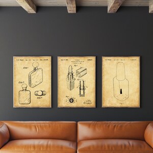 Woman Fashion Patent Set of 3, Patent Wall Art, Ladies Fashion And Beauty, Lip Sticks, Nail Polish, Perfume, Fashion Poster,INSTANT DOWNLOAD