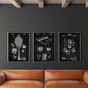 Tennis Patent Set of 3, Tennis Court Poster, Tennis Racket Patent, Tennis Ball Art, INSTANT DOWNLOAD