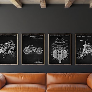 Motorbike Patent Set of 4, Cruiser Motorcycle, Chopper, Dirt Bİke Poster, Sport Bike Patent, Wall Art, Rider's Gift, Motorsports