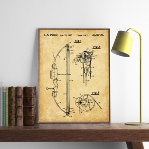 Compound Bow Patent Print, Bow and Arrow, Vintage Poster, Gift For Archer, Archery Wall Art, Man Cave Art, Hunting Decor, INSTANT DOWNLOAD
