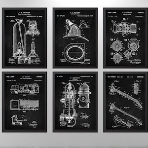 Fire Fighter Patent Art Set of 6, Fireman Poster, Fireman Art, Fire House Wall Art, Fire Truck, Boys Room Art, Fire Helmet, INSTANT DOWNLOAD