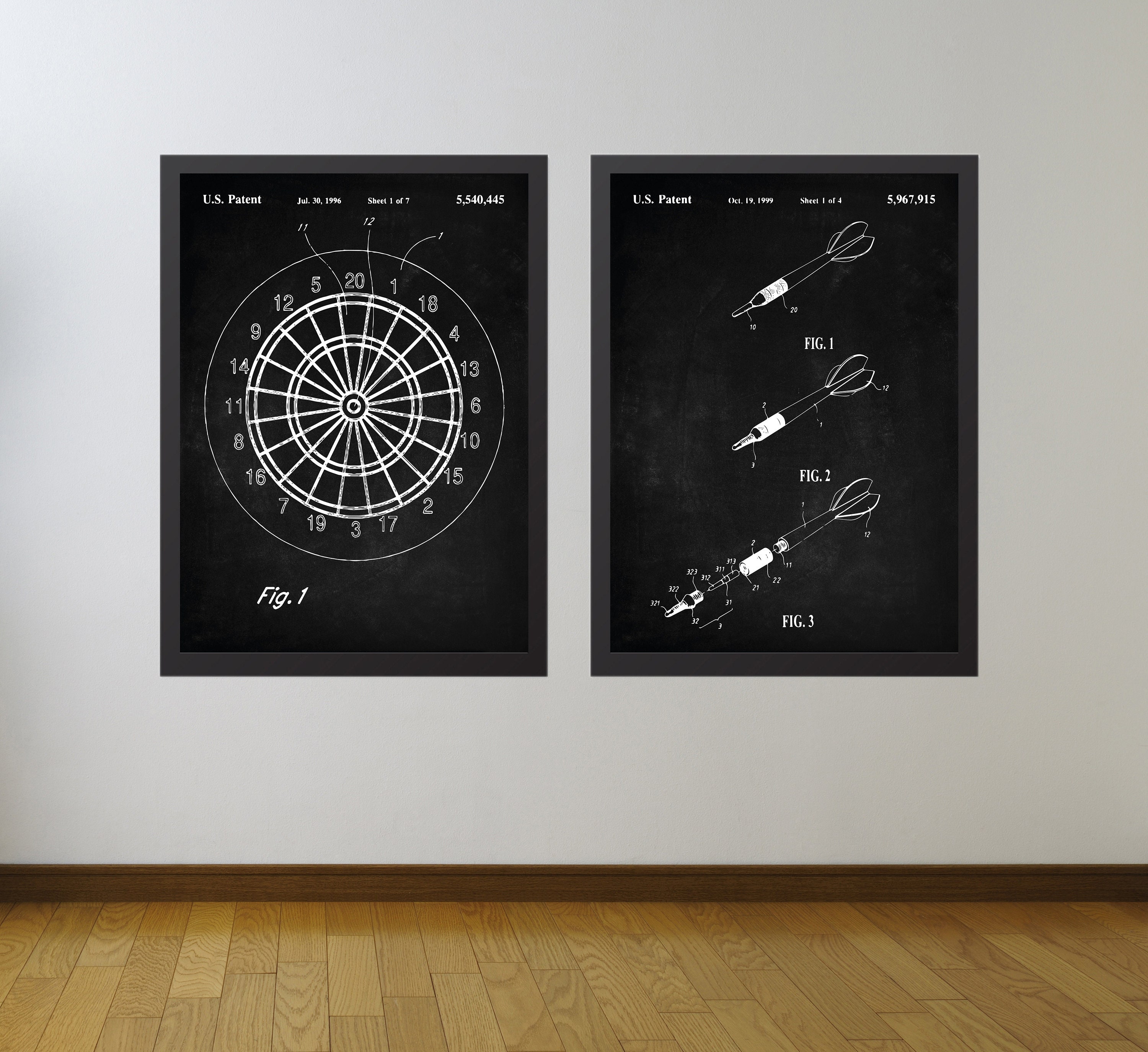 Dart Design Patente Imprimir Conjunto de 2, Dardo placa patente, cartel de dardo, decoración de la barra, arte de la pared de la sala de juegos, decoración de la cueva del hombre, descarga instantánea