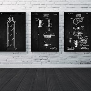 Zahnbürste Patent 3er Set, Zahnbürsten Patent, Zahnpasta Kunst, Zahnseide, Patent Kunst, Badezimmer Dekor, SOFORT DOWNLOAD