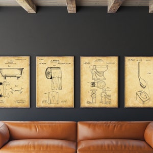 Set di brevetti per il bagno di 4, vasca da bagno, rotolo di carta igienica, toilette Bowl, spazzola ciotola, Arte brevettuale, decoro bagno, INSTANT DOWNLOAD