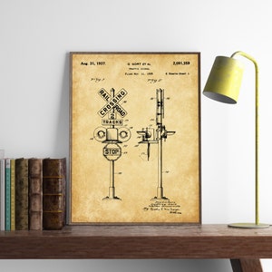 Railroad Signal Patent Print, Railway Crossing Signal Design, Train Decor, Locomotive Poster Printable, Railroad Wall Art, INSTANT DOWNLOAD