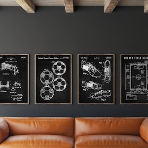Fussball Wandkunst, 4er Set, Fussball Patent, WM Poster, Fußballball, Schuh, Tor, Feldposter, SOFORTIGER DOWNLOAD