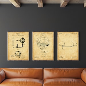Astronomy Patent Set of 3, Planetarium, Solar System Armillary Sphere Tellurian Astronomical Globe, INSTANT DOWNLOAD