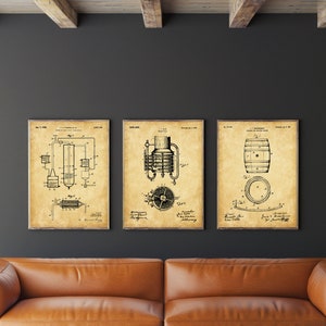 Whiskey Patent Print Set of 3, Whiskey Invention, Vintage Whiskey, Bourbon Whiskey, Whisky Industry, Bar Wall Art, INSTANT DOWNLOAD