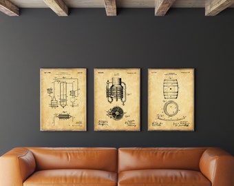 Whiskey Patent Print Set of 3, Whiskey Invention, Vintage Whiskey, Bourbon Whiskey, Whisky Industry, Bar Wall Art, INSTANT DOWNLOAD