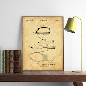 Golf Shoes 1932 Patent Print, Man Cave Wall Art, Golfer Gifts, Golf Blueprint Art, Golf Clubhouse Decor, Poster Printable, INSTANT DOWNLOAD