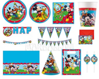Mickey Mouse Birthday Party Supplies:  Plates, Cups, Balloons, Napkins, Table Cover Party Decor