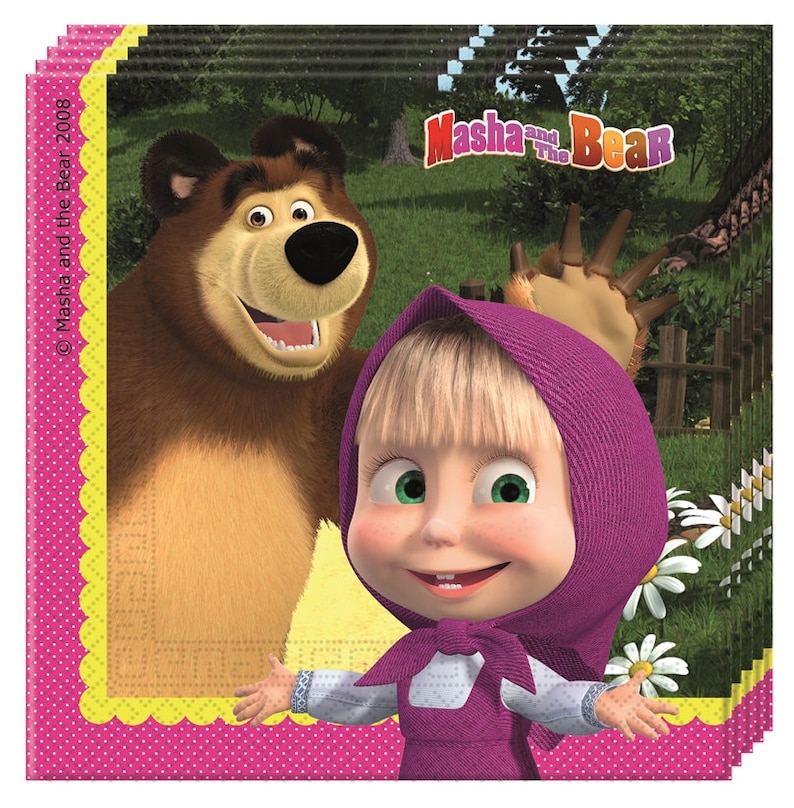 MASHA and THE BEAR Party Decor Supplies Tableware Balloons Napkins Plates Tablecover Banner Cups Invitation cards Straws 1x 20 napkins