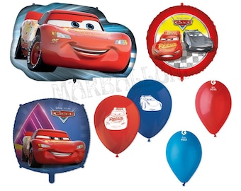 Juego de globos de aluminio de Cars McQueen: globos redondos, estampados y de gran tamaño. Decoración para fiestas. Iluminación McQueen.