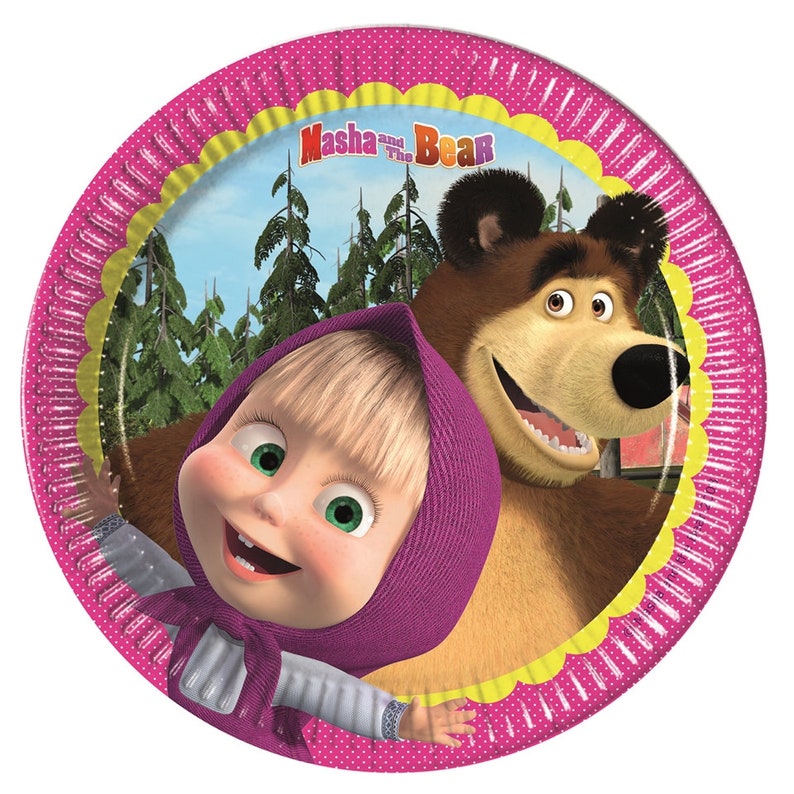 MASHA and THE BEAR Party Decor Supplies Tableware Balloons Napkins Plates Tablecover Banner Cups Invitation cards Straws 1 x 8 plates  8"