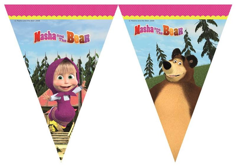 MASHA and THE BEAR Party Decor Supplies Tableware Balloons Napkins Plates Tablecover Banner Cups Invitation cards Straws 1 x flag banner