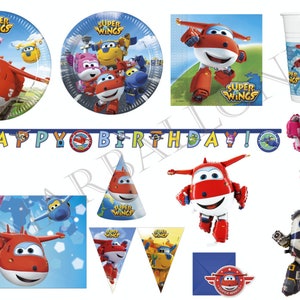 Super Wings Party Decoration Supplies  Jett Balloons  Napkins  Plates   Banner Cups