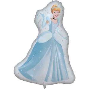 Puede incluir: Globo azul claro con el tema de Cenicienta. El globo presenta a Cenicienta con su ic&oacute;nico vestido de baile, con cabello rubio y una gargantilla negra. El globo tiene la forma de la silueta de Cenicienta y est&aacute; decorado con estrellas blancas.