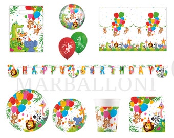 Jungle Birthday Party Supplies: Balloons, Banner, Tableware