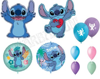 Set de globos metalizados de Lilo y Stitch: Globos extragrandes, redondos e impresos para decoración de fiestas.