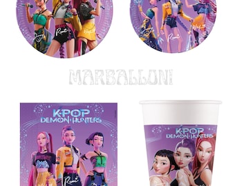 K-POP DEMON HUNTERS  Birthday Party Supplies:  Plates, Cups, Balloons, Napkins, Table Cover Party Decor