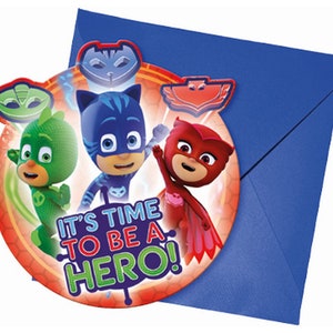 PJ Masks Party Decor Supplies, Owlette Gekko and Cat Boy balloons, Table ware, Invitaitions image 6