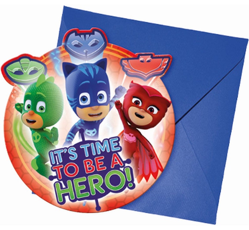 PJ Masks Party Decor Supplies, Owlette Gekko and Cat Boy balloons, Table ware, Invitaitions image 6