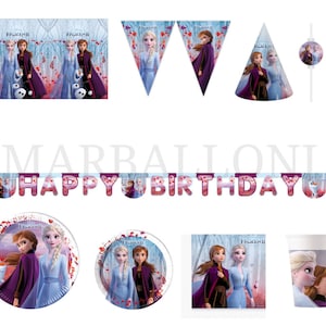 FROZEN 2 Decorazioni per feste Stoviglie Palloncini Tovaglioli Piatti Tovaglia Striscione Bicchieri Biglietti d'invito, Cannucce, Articoli per feste Elsa