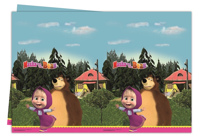 MASHA and THE BEAR Party Decor Supplies Tableware Balloons Napkins Plates Tablecover Banner Cups Invitation cards Straws 1 x table cover