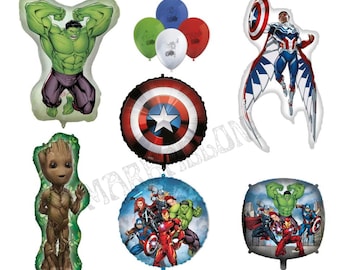 Juego de globos de aluminio de Los Vengadores: globos impresos, redondos y de gran tamaño. Decoración para fiestas: Hulk, Capitán América, Groot.