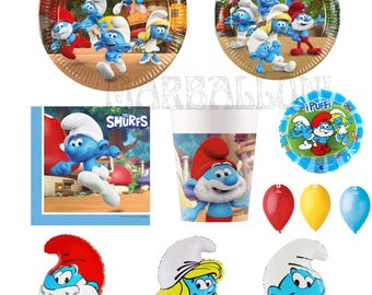 Smurfs Birthday Party Supplies:  Plates, Cups, Balloons, Napkins, Table Cover Party Decor